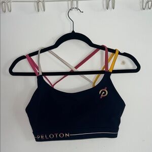 Peloton Navy Sports Bra with Colorful Straps